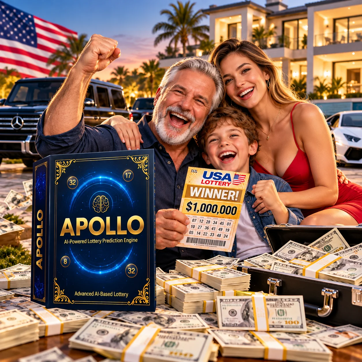 Apollo AI software box displayed outdoors in the evening